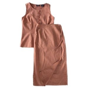 🌈Linen Midi Wrap Skirt and Blouse Coord Set Liz Claiborne Size Small